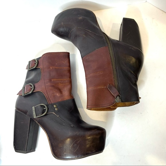 MIISTA Genuine Leather Platform Ankle Booties Two Tone Size 7 - Picture 10 of 11